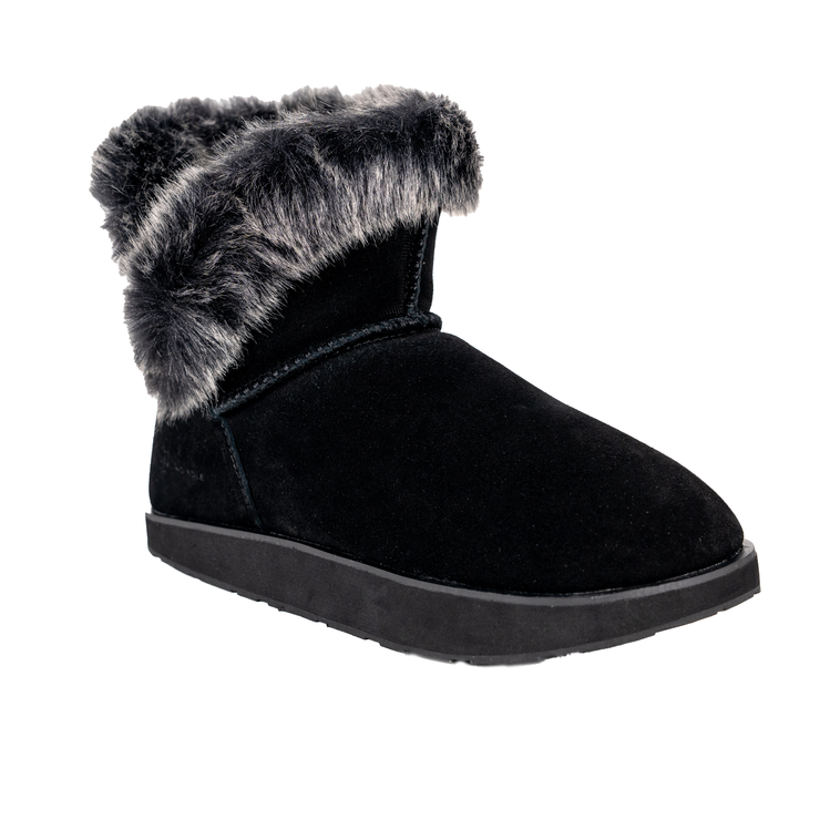 Ella Black Suede Boot With Shearling Lining -Angle Left View - The Healing Sole