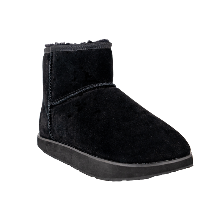 Victoria Black Suede Boot with Shearling Lining - Front Angle View - The Healing Sole