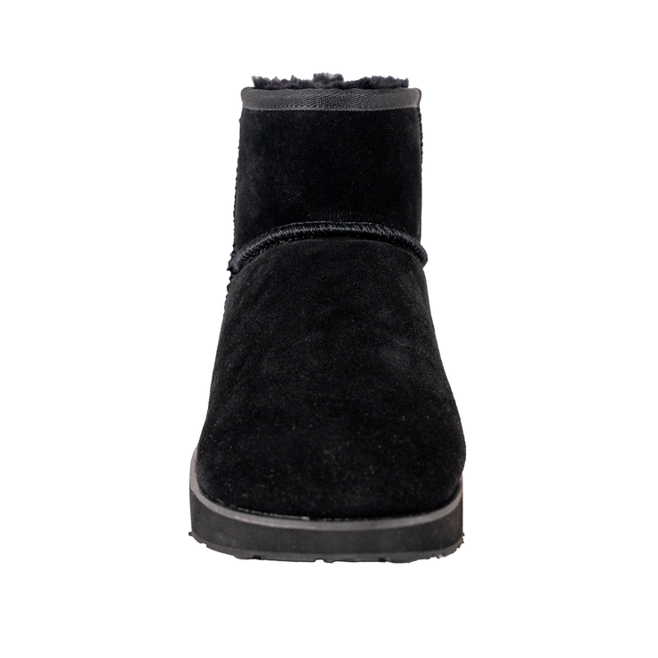 Victoria Black Suede Boot with Shearling Lining - Front View - The Healing Sole