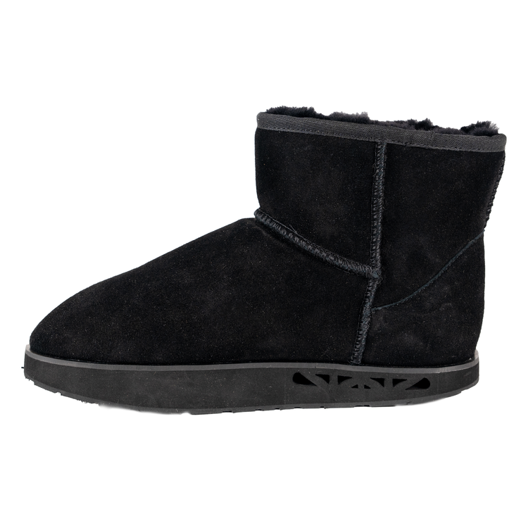 Victoria Black Suede Boot with Shearling Lining - Side View - The Healing Sole