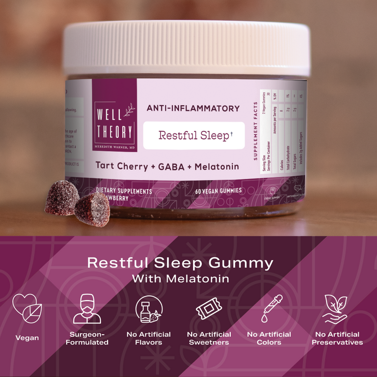 Restful Sleep Gummy: Tart Cherry Extract, Melatonin, Chamomile, & GABA