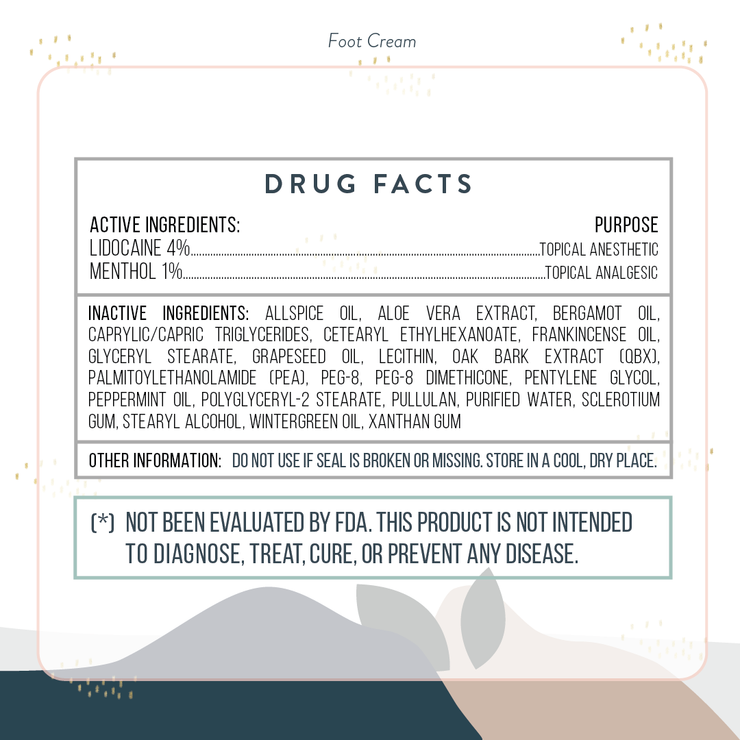 Foot Pain Relief Cream with Lidocaine - Drug Facts